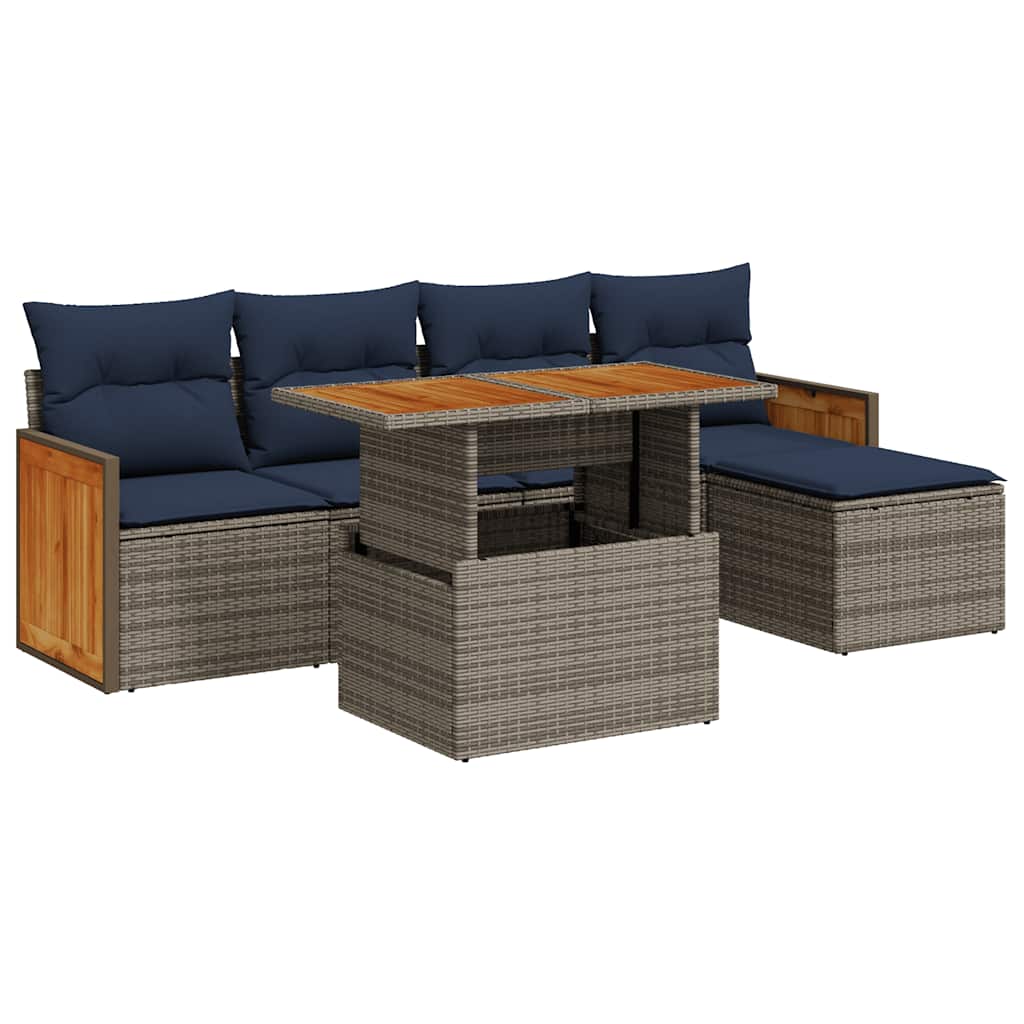 Set Divano da Giardino 6pz con Cuscini Grigio Polyrattan Acacia | homemem39