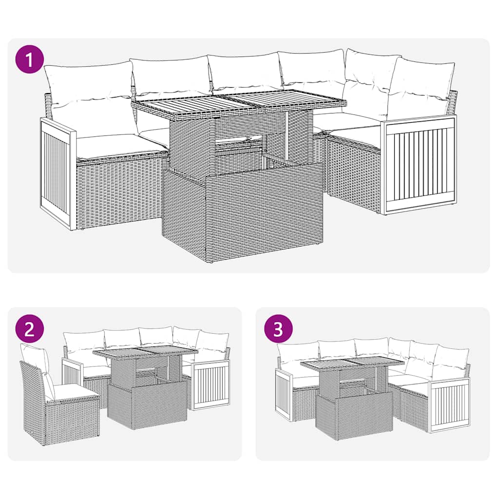 Set Divano da Giardino 6 pz con Cuscini Nero Polyrattan Acacia | homemem39
