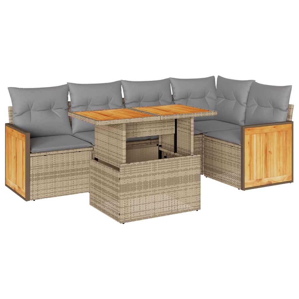Set Divano da Giardino 6 pz con Cuscini Beige Polyrattan Acacia | homemem39