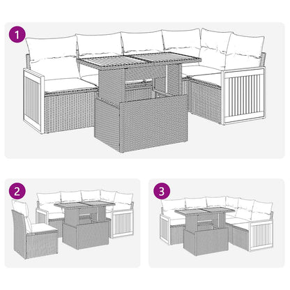 Set Divano da Giardino 6 pz con Cuscini Beige Polyrattan Acacia | homemem39