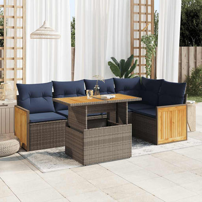 Set Divano da Giardino 6pz con Cuscini Grigio Polyrattan Acacia | homemem39