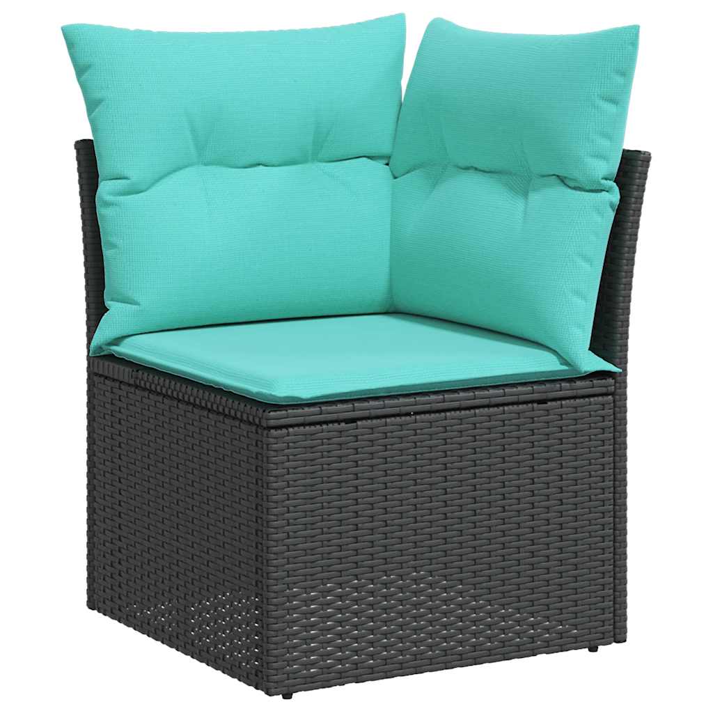 Set Divani da Giardino con Cuscini 7pz Nero Polyrattan Acacia