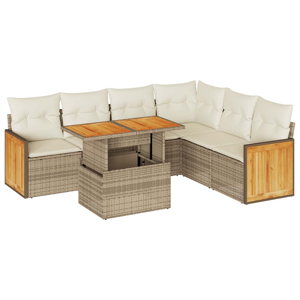Set Divani Giardino 7 pz con Cuscini Polyrattan Acacia