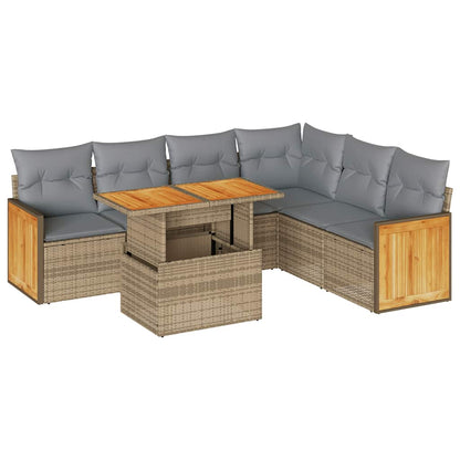 Set Divani da Giardino 7 pz con Cuscini Beige Polyrattan Acacia