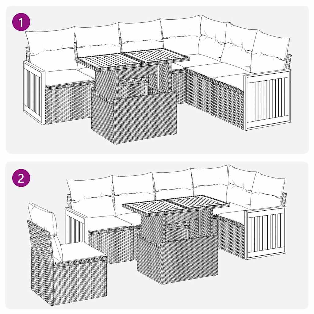 Set Divani da Giardino 7pz con Cuscini Grigio Polyrattan Acacia | homemem39