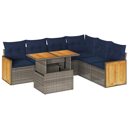 Set Divani da Giardino 7pz con Cuscini Grigio Polyrattan Acacia | homemem39