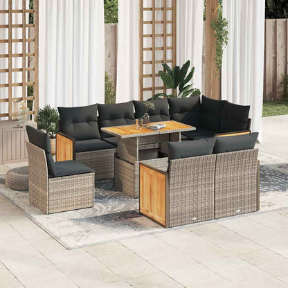 Set Divano da Giardino 9pz con Cuscini Grigio Polyrattan Acacia | homemem39