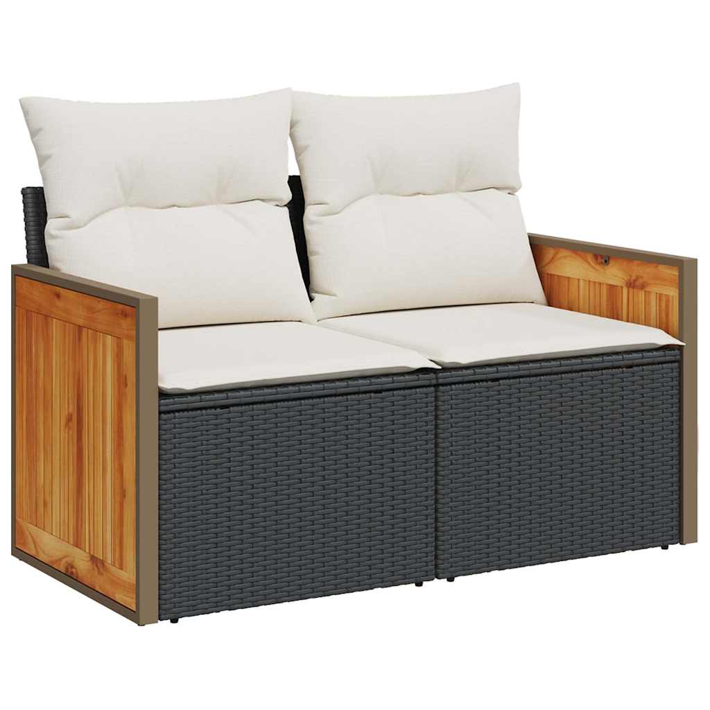 Set Divani da Giardino con Cuscini 7pz Nero Polyrattan Acacia | homemem39