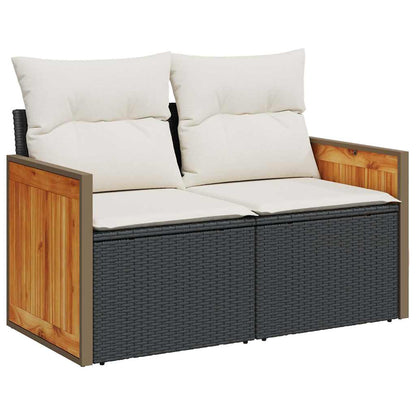 Set Divani da Giardino con Cuscini 7pz Nero Polyrattan Acacia | homemem39
