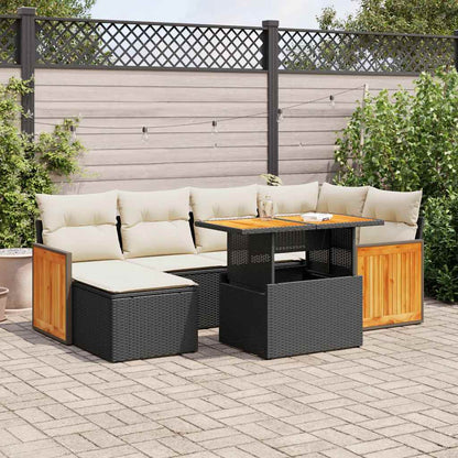 Set Divani da Giardino con Cuscini 7pz Nero Polyrattan Acacia | homemem39