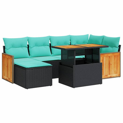 Set Divani Giardino 7 pz con Cuscini Marrone Polyrattan Acacia | homemem39