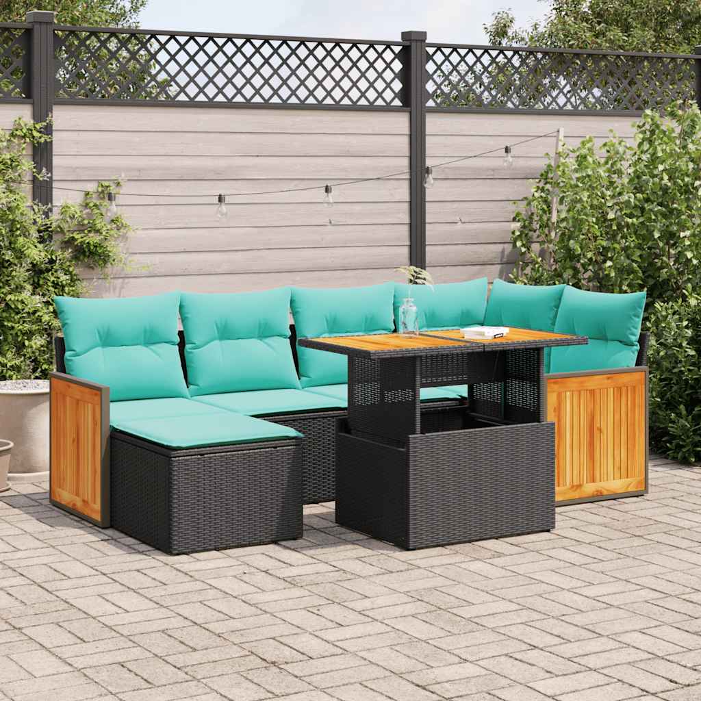 Set Divani Giardino 7 pz con Cuscini Marrone Polyrattan Acacia | homemem39