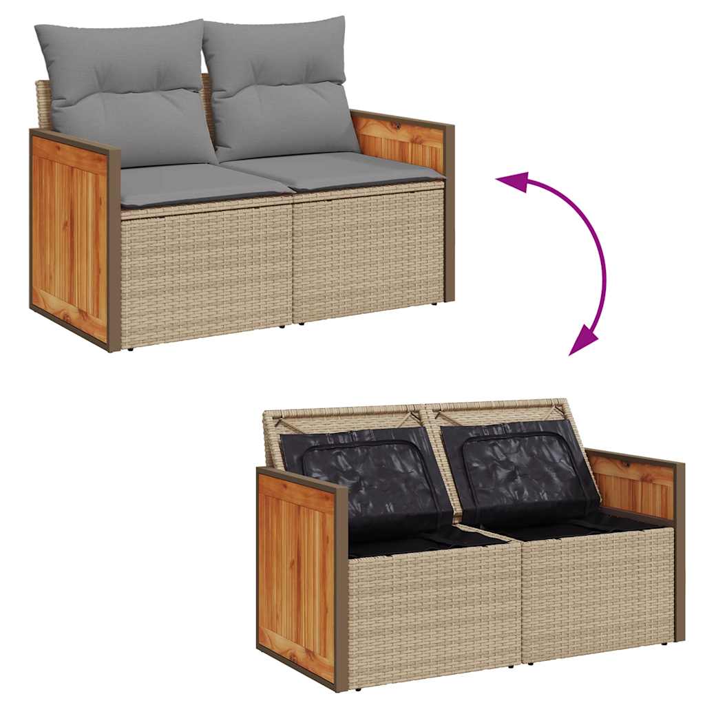 Set Divani da Giardino 7 pz con Cuscini Beige Polyrattan Acacia | homemem39