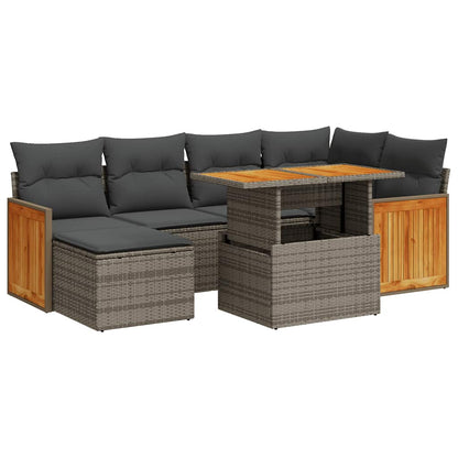 Set Divani da Giardino 7pz con Cuscini Grigio Polyrattan Acacia