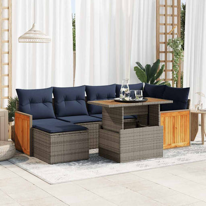 Set Divani da Giardino con Cuscini 7pz Nero Polyrattan Acacia | homemem39