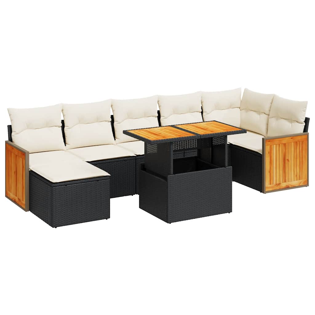 Set Divani da Giardino con Cuscini 8 pz Nero Polyrattan Acacia | homemem39