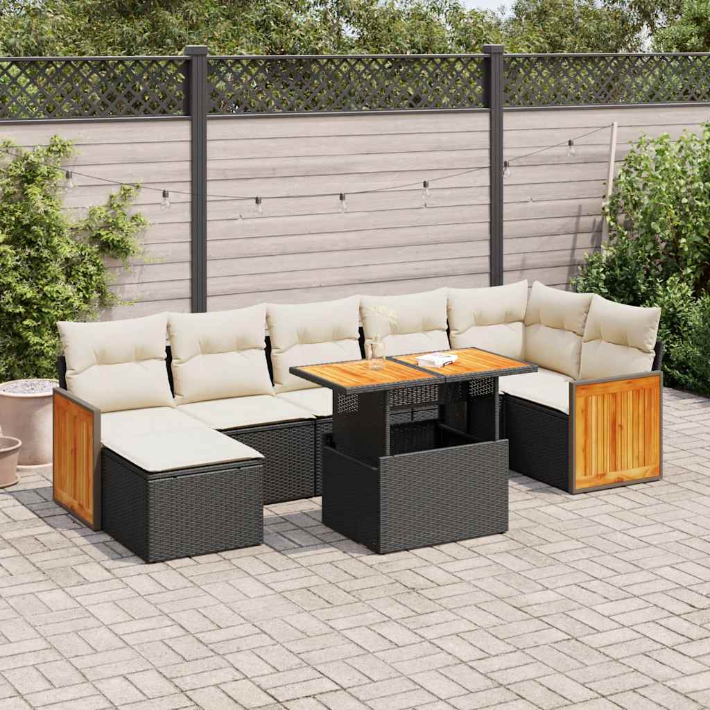 Set Divani da Giardino con Cuscini 8 pz Nero Polyrattan Acacia | homemem39