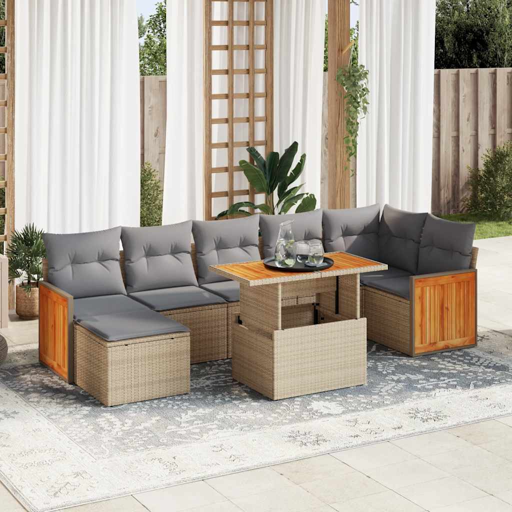 Set Divano da Giardino 8 pz con Cuscini Beige Polyrattan Acacia | homemem39