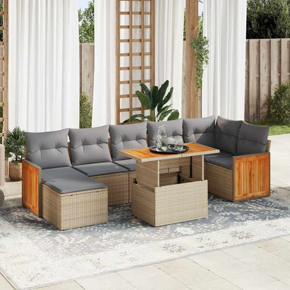 Set Divano da Giardino 8 pz con Cuscini Beige Polyrattan Acacia | homemem39