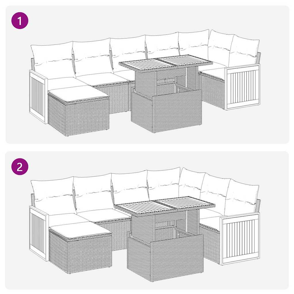 Set Divani Giardino 8 pz con Cuscini Marrone Polyrattan Acacia | homemem39