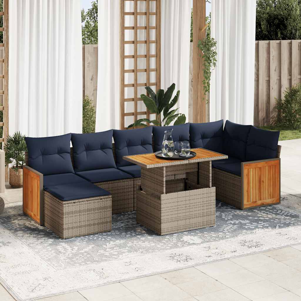 Set Divani Giardino 8 pz con Cuscini Marrone Polyrattan Acacia | homemem39