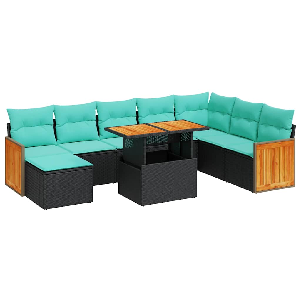 Set Divani da Giardino 11 pz con Cuscini Polyrattan Acacia Nero | homemem39