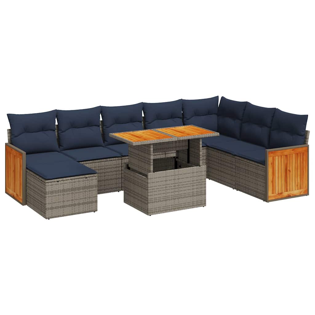 Set Divani Giardino 11 pz con Cuscini Polyrattan Acacia Grigio | homemem39
