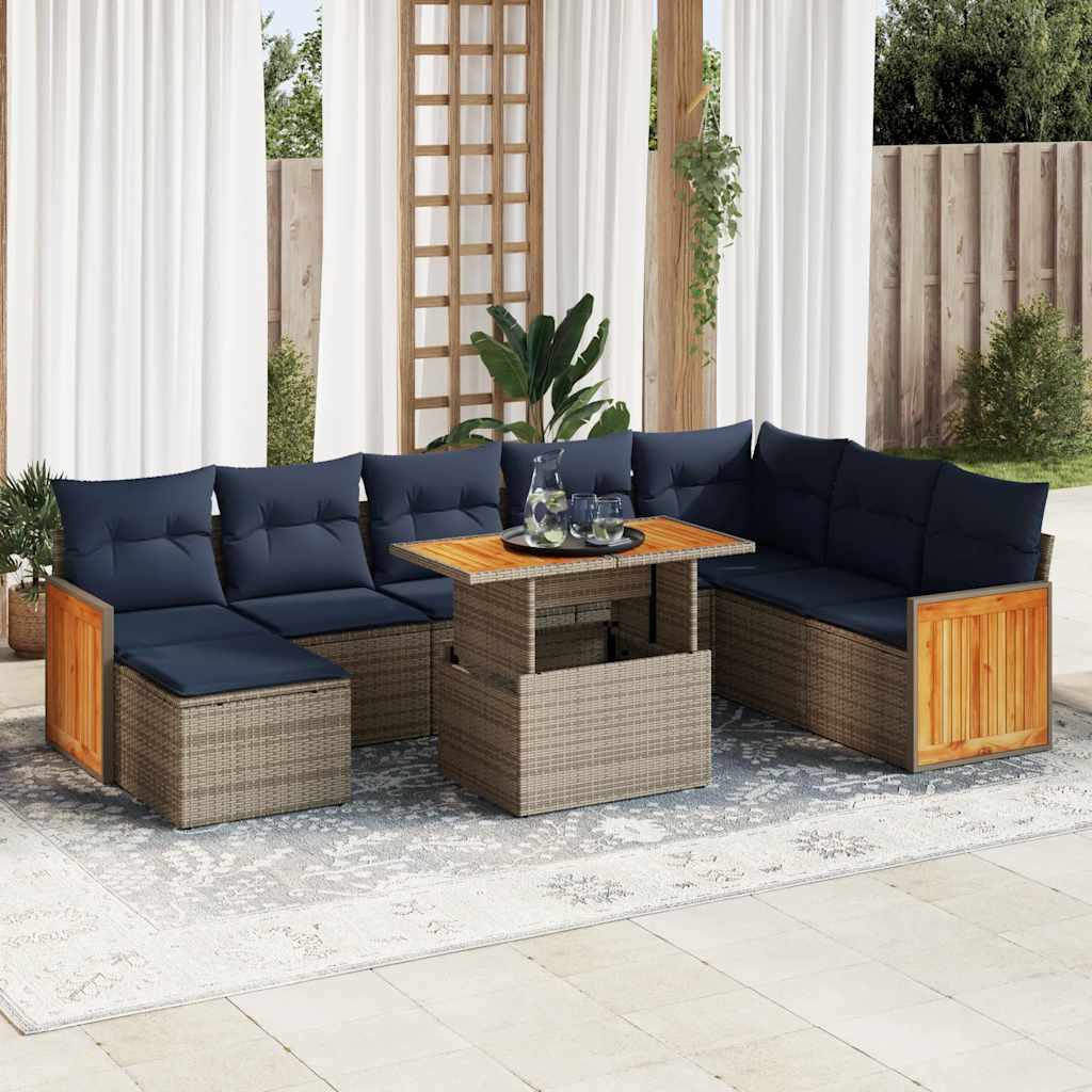Set Divani Giardino 11 pz con Cuscini Polyrattan Acacia Grigio | homemem39