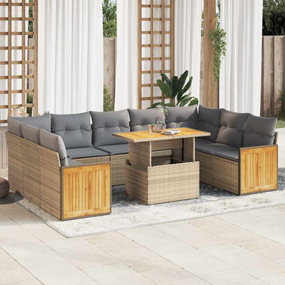 Divano da Giardino 10 pz con Cuscini Beige in Polyrattan Acacia | homemem39