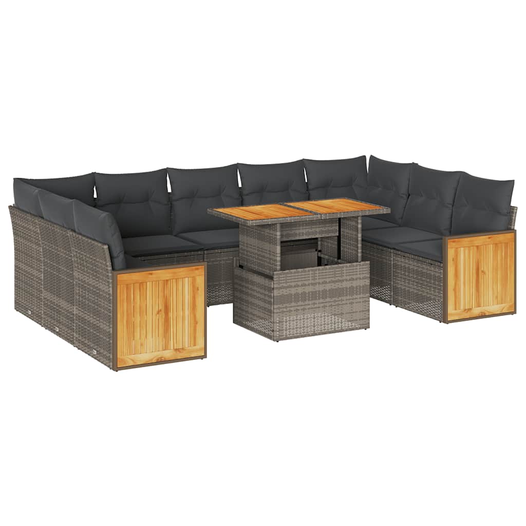 Divano Giardino 10 pz con Cuscini Grigio in Polyrattan Acacia | homemem39