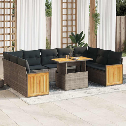 Divano Giardino 10 pz con Cuscini Grigio in Polyrattan Acacia | homemem39