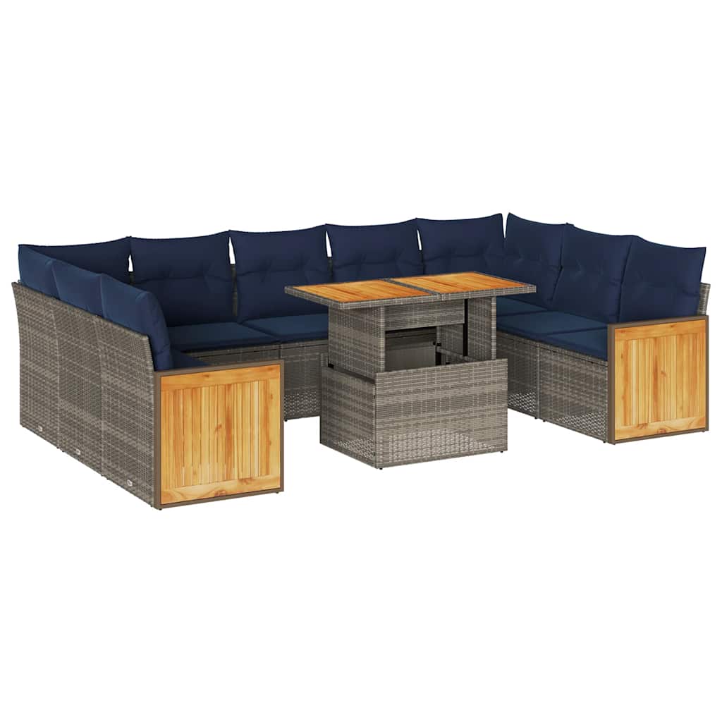 Divano Giardino 10 pz con Cuscini Grigio in Polyrattan Acacia | homemem39
