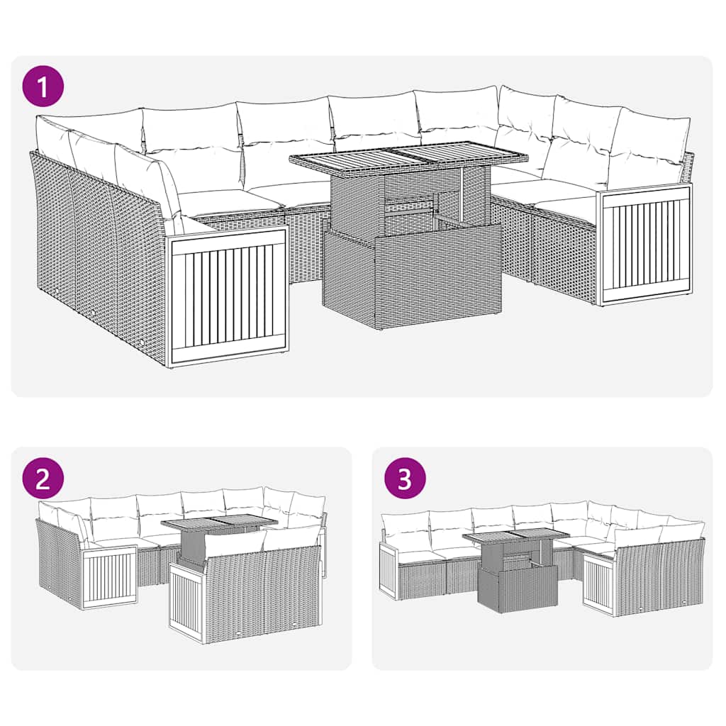 Divano Giardino 10 pz con Cuscini Grigio in Polyrattan Acacia | homemem39
