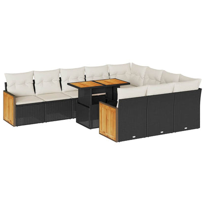Set Divani da Giardino 11 pz con Cuscini Polyrattan Acacia Nero | homemem39