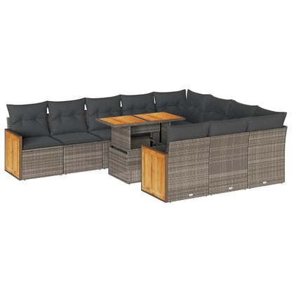 Set Divani Giardino 11 pz con Cuscini Polyrattan Acacia Grigio | homemem39