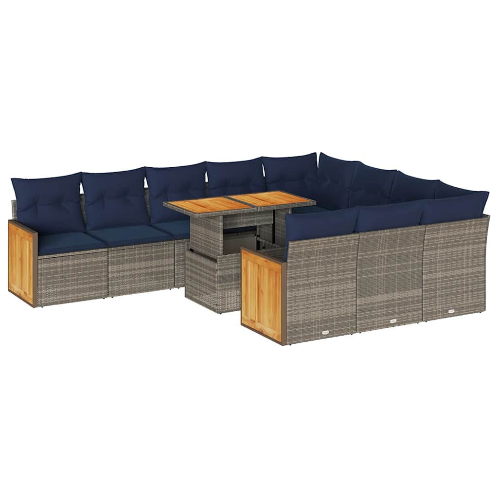 Set Divani Giardino 11 pz con Cuscini Polyrattan Acacia Grigio | homemem39