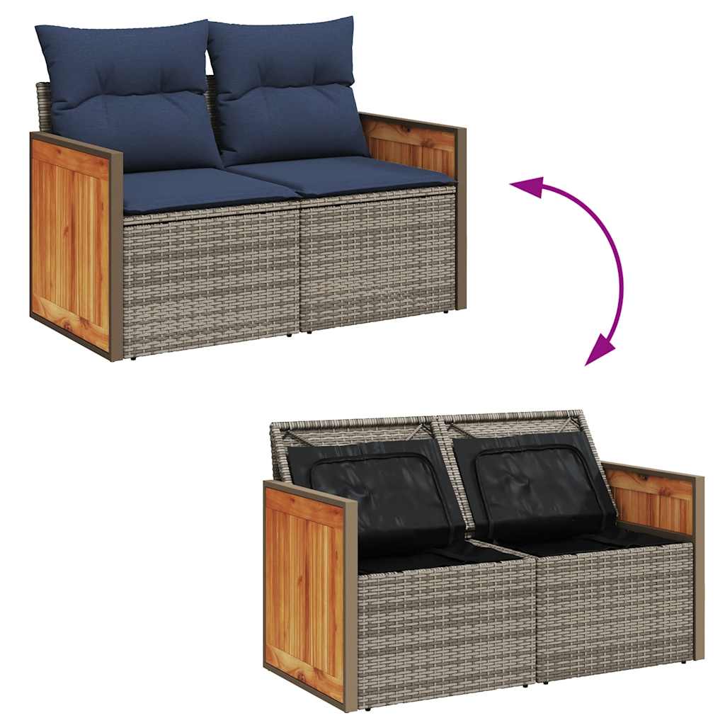 Set Divani Giardino 11 pz con Cuscini Polyrattan Acacia Grigio