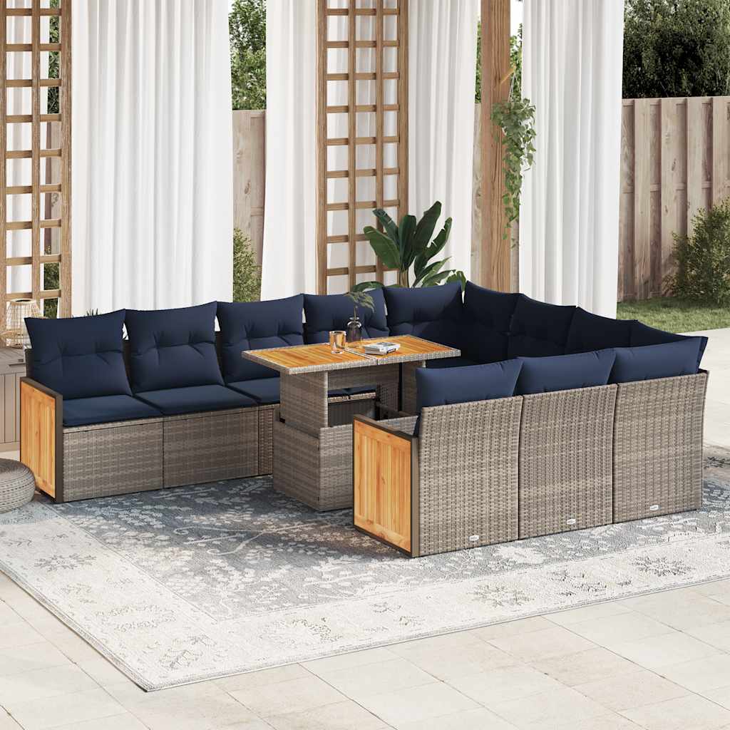 Set Divani Giardino 11 pz con Cuscini Polyrattan Acacia Grigio | homemem39