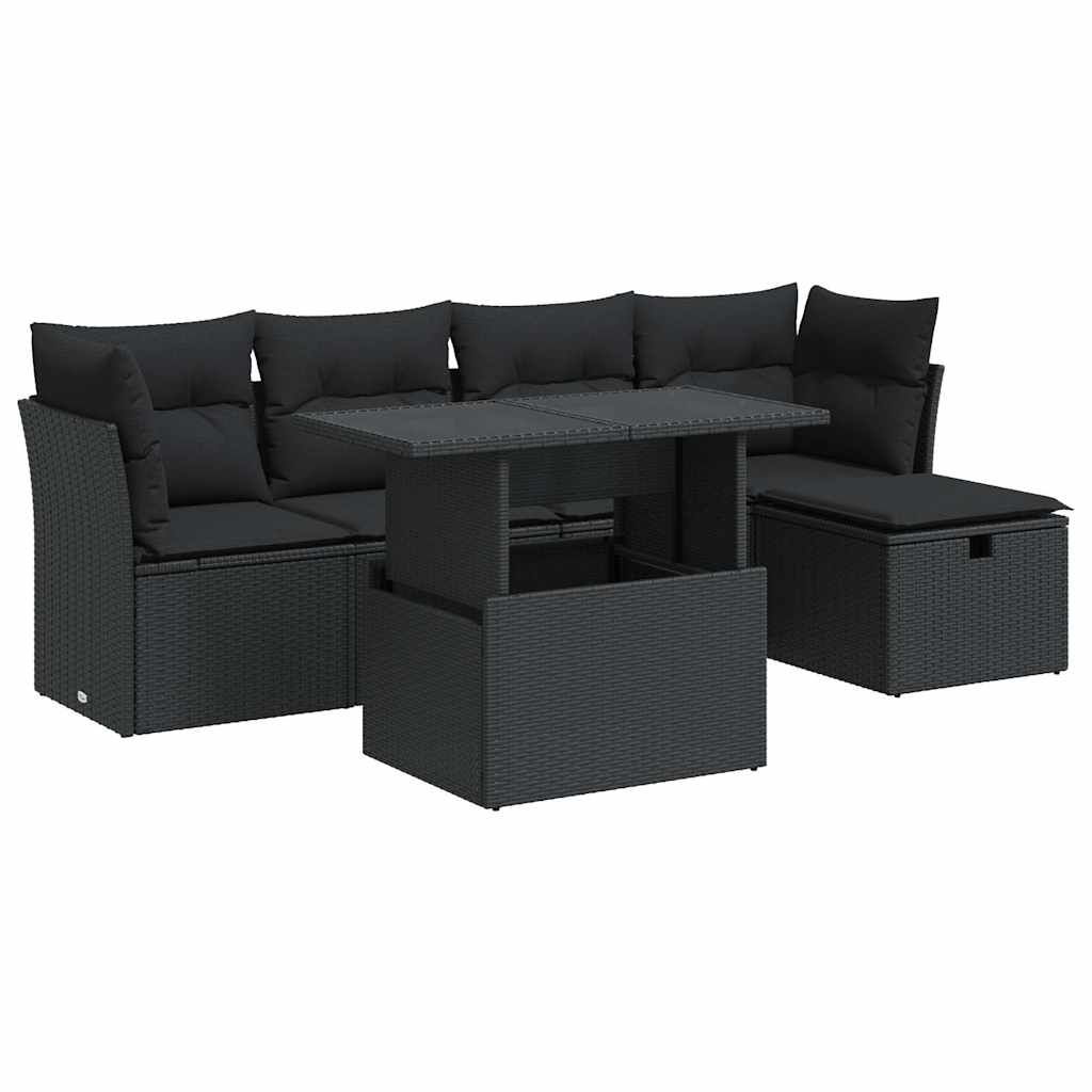 Set Divano da Giardino 6 pz con Cuscini Nero in Polyrattan | homemem39