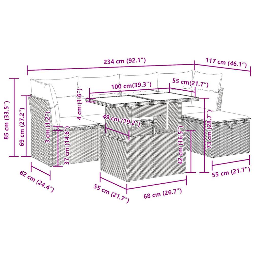 Set Divano da Giardino 6 pz con Cuscini Nero in Polyrattan | homemem39