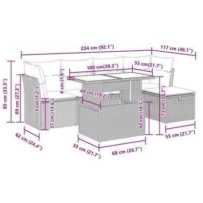 Set Divano da Giardino 6 pz con Cuscini Nero in Polyrattan | homemem39