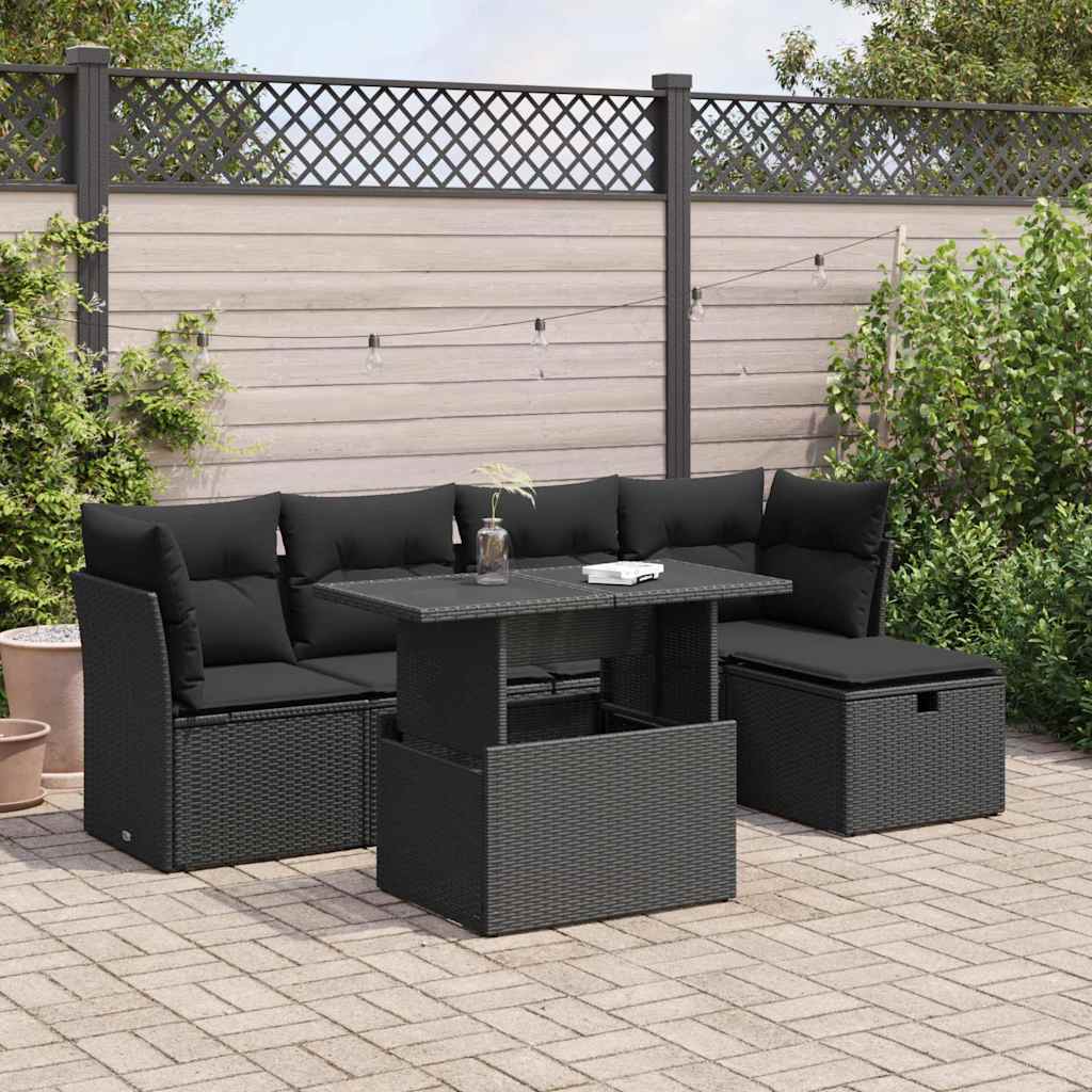 Set Divano da Giardino 6 pz con Cuscini Nero in Polyrattan | homemem39