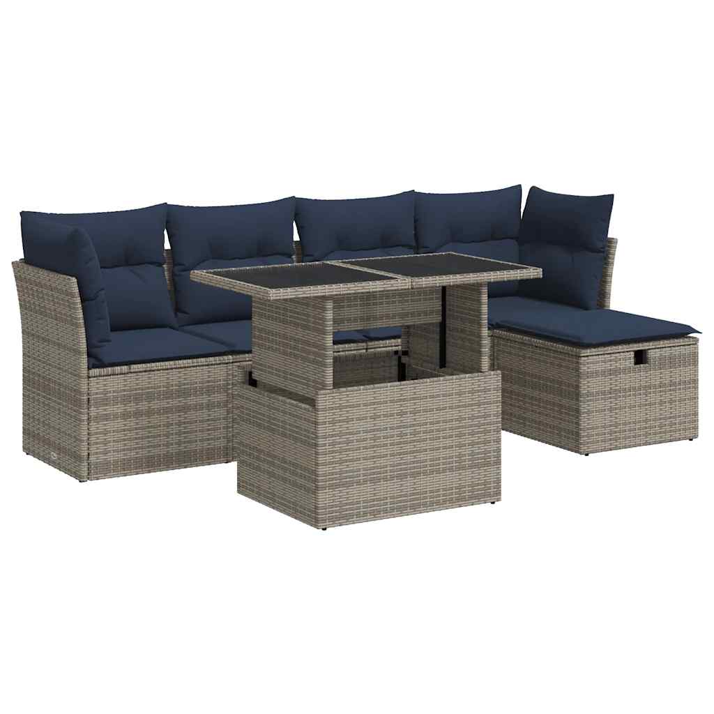 Set Divano da Giardino 6pz con Cuscini Grigio Polyrattan Acacia | homemem39