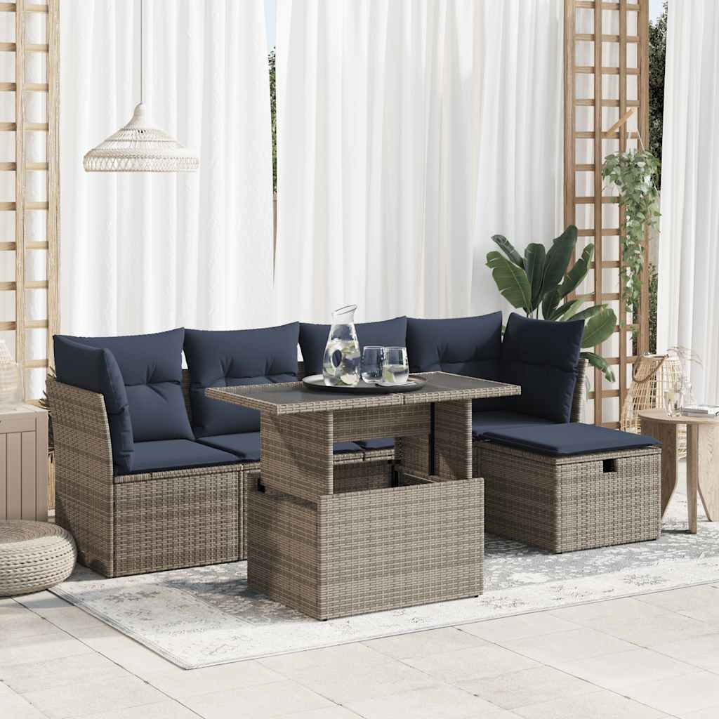 Set Divano da Giardino 6pz con Cuscini Grigio Polyrattan Acacia | homemem39
