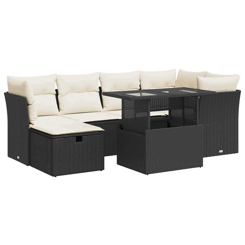 Set Divani da Giardino con Cuscini 7pz Nero Polyrattan | homemem39