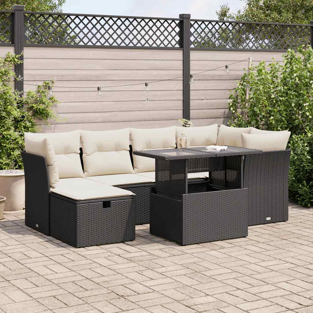 Set Divani da Giardino con Cuscini 7pz Nero Polyrattan | homemem39