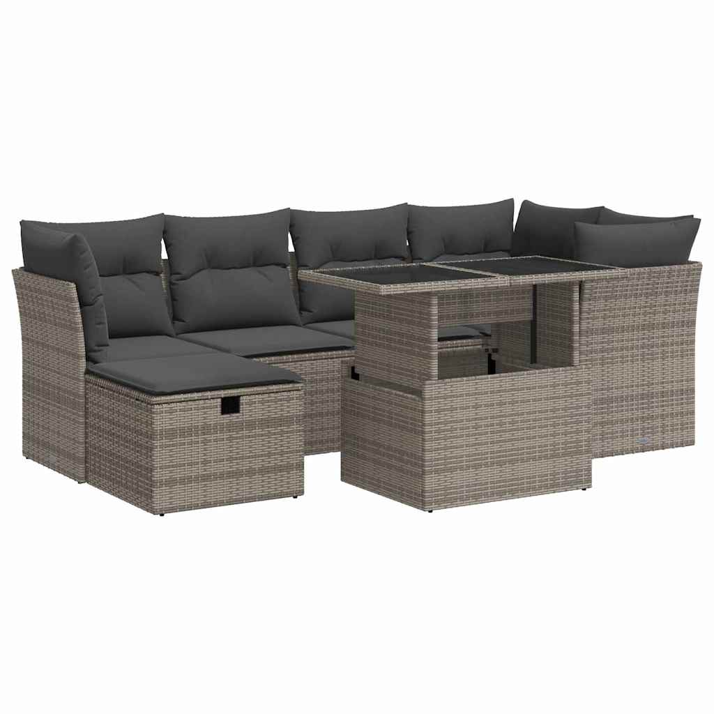 Set Divani da Giardino 7 pz con Cuscini Grigio in Polyrattan | homemem39