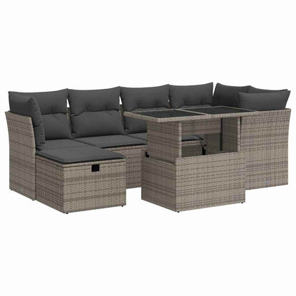 Set Divani da Giardino 7 pz con Cuscini Grigio in Polyrattan | homemem39
