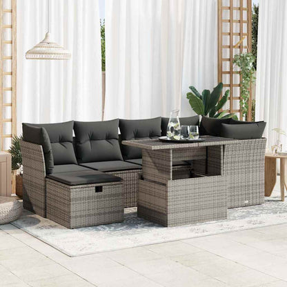 Set Divani da Giardino 7 pz con Cuscini Grigio in Polyrattan | homemem39