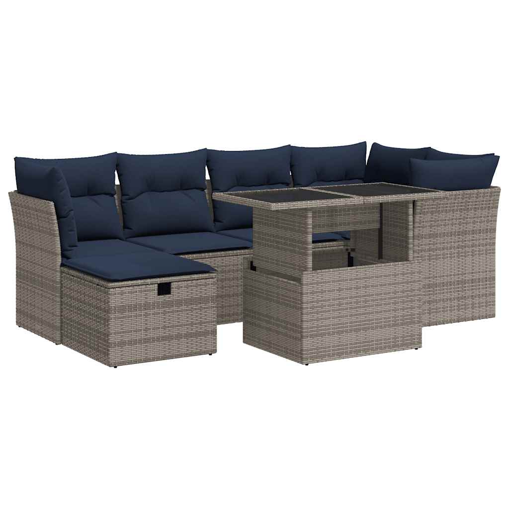 Set Divani da Giardino 7pz con Cuscini Grigio Polyrattan Acacia | homemem39